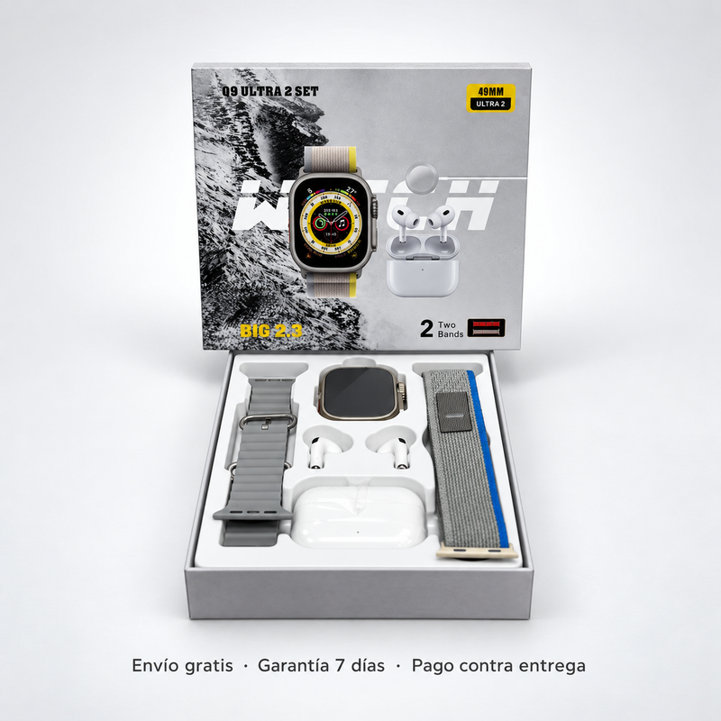 Combo Q9 Ultra – Reloj + Audífonos + 2 Correas.